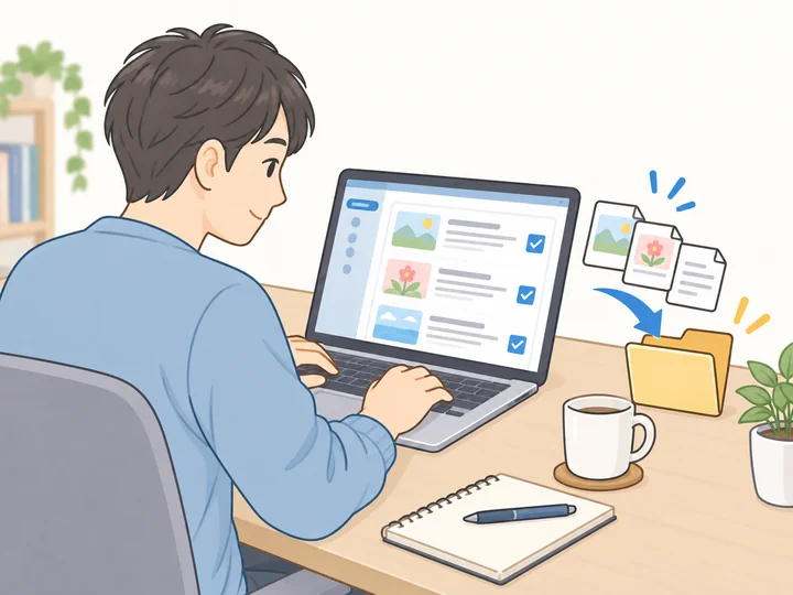 ブログ記事をパソコンのフォルダーへ保存する様子