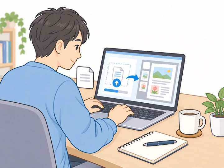データをアップロードし、本文の見本を画面で確認する様子