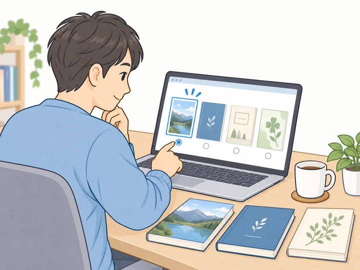 複数の表紙デザインから本の表紙を選ぶ様子