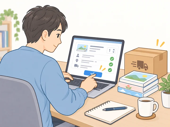 冊数やお届け先を確認して本を注文する様子